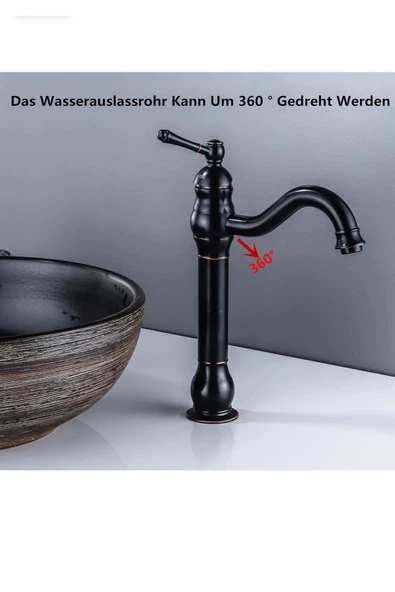 Siyah Çanak Lavabo Bataryası Siyah Vintage Armatür Çanak Lavabo Uyumlu Batarya - Resim 4