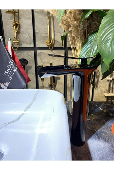 Çanak Lavabo Bataryası Piano Black Şelale Batarya Naturel Akış Çanak Batarya - Resim 3