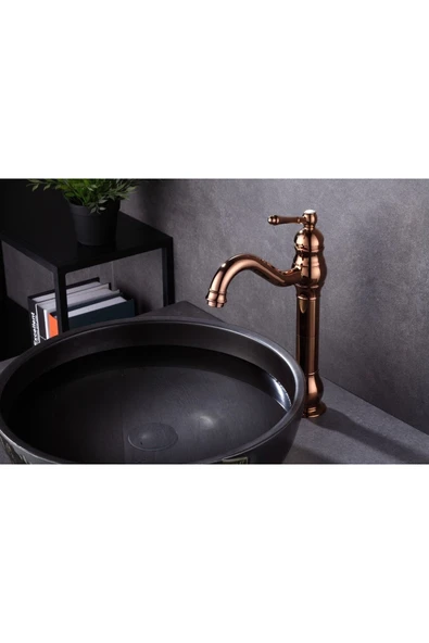 Bakır Çanak Lavabo Bataryası Bronz Lavabo Musluğu Polina Çanak Batarya Rose Bakır Musluk - Resim 2