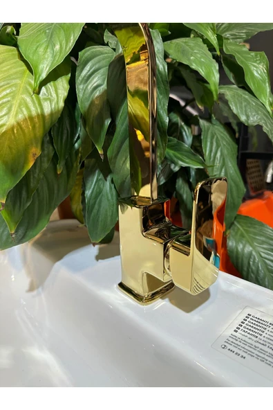 Gold Lavabo Bataryası Kolay Abdest Yüksek Model Banyo Musluğu Kare Tasarım Armatür - 2