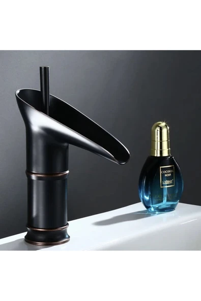 Siyah Lavabo Bataryası Şelale Akışlı Musluk Banyo Bataryası - Resim 2