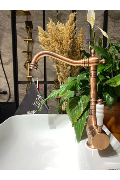 Mat Bakır Zen Design Rustik Mutfak Bataryası Bakır Evye Musluğu Eskitme Rustik Batarya