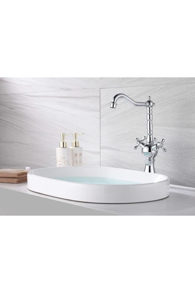 Gümüş Çanak Lavabo Bataryası Krom Çanak Lavabo Musluğu Vintage Tasarım Çanak Armatürü ürün görseli