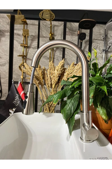 Inox Ginza Design Spiralli Mutfak Bataryası Spiralli Evye Musluğu Oynar Başlıklı Mutfak Bataryası - Resim 2