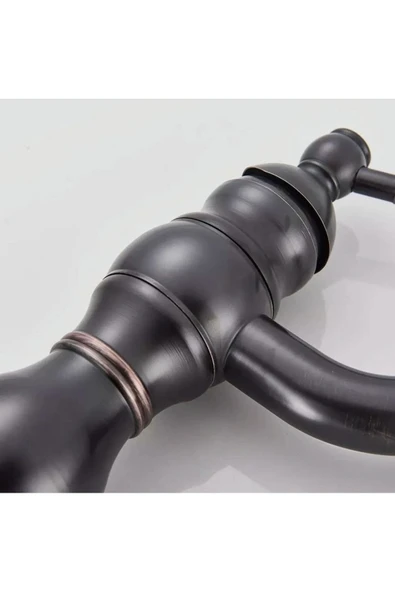 Siyah Lavabo Bataryası Vintage Tasarım Banyo Musluğu Siyah Armatür - Resim 2