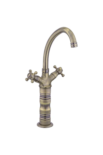 Antik Gold Çanak Lavabo Bataryası Vintage Tasarım Çanak Armatür