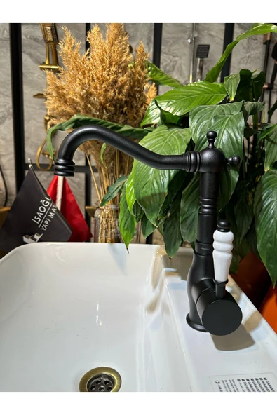 Siyah Lavabo Bataryası Zen Design Kolay Abdest Yüksek Lavabo Musluğu Siyah Armatür ürün görseli