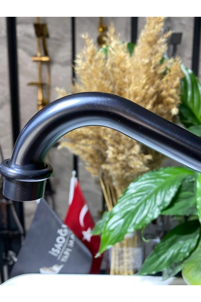 Siyah Mutfak Bataryası Mat Siyah Evye Musluğu Rustik Batarya Vintage Tasarım Aç Kapa Sistem - Resim 4