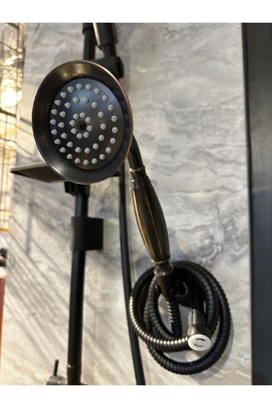 Siyah Duş Sistemi Klasik Vintage Tasarım Duş Seti Askı Aparatı Dahil Komple Set ürün görseli