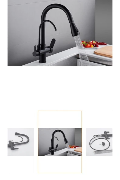 Siyah Spiralli Arıtmalı Mutfak Bataryası Mat Siyah Arıtıcılı Evye Musluğu Luxury Design - Resim 7