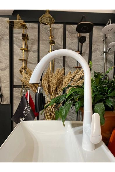 Beyaz Mutfak Bataryası Spiralli Evye Musluğu Mat Beyaz Mutfak Musluk Premium Tasarım - Resim 2