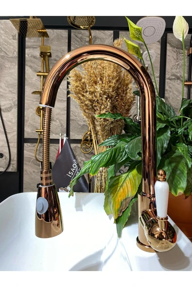 Bakır Spiralli Mutfak Bataryası Bronz Eviye Bataryası Bakır Hortumlu Mutfak Musluk ürün görseli
