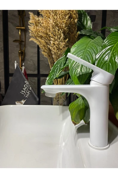 Beyaz Lavabo Bataryası Beyaz Banyo Musluğu Mat Beyaz Lavabo Musluk Kare Modern Tasarım - Resim 2