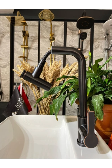 Mat Siyah Spiralli Mutfak Bataryası Evye Bataryası Oynar Başlıklı Eviye Bataryası - Resim 2