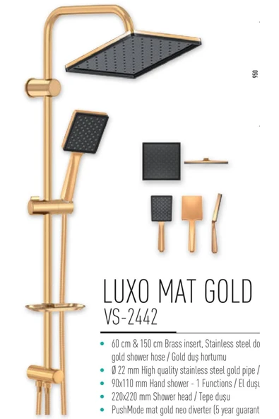 Mat Gold Tepe Yağmurlama Sistemi Kare Tasarım Mat Gold Duş Seti ürün görseli