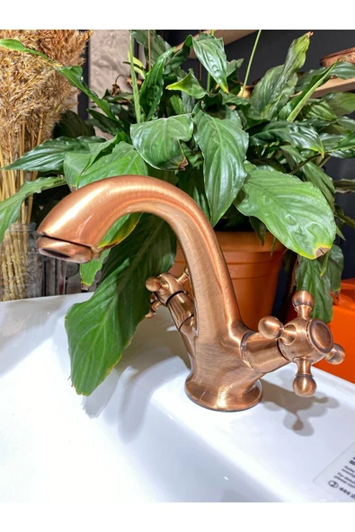 Mat Bakır Bronz Lavabo Bataryası Eskitme Lavabo Musluk Bronz Musluk Premium Design - 3