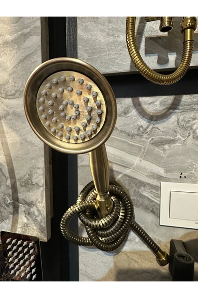 Antik Gold Duş Sistemi Klasik Vintage Pirinç Duş Seti Askı Apatı Komple Set - 2
