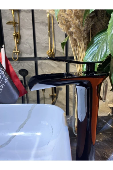 Çanak Lavabo Bataryası Piano Black Şelale Batarya Naturel Akış Çanak Batarya - Resim 4