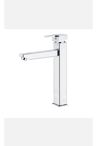 Çanak Lavabo Bataryası Kare Tasarım Çanak Armatür Yüksek Model Çanak Uyumlu Silver Gümüş ürün görseli