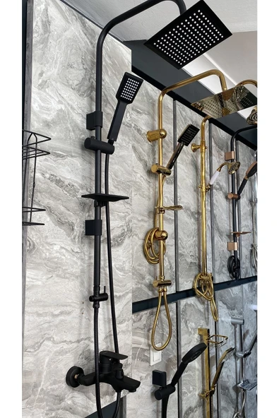 Piano Black Siyah Tepe Yağmurlama Duş Seti Ve Siyah Banyo Bataryası Siyah Robot Duş Seti Siyah Duş ürün görseli