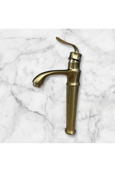 Mat Gold Çanak Lavabo Bataryası Vintage Model Yüksek Lavabo Armatürü Mat Altın - 3