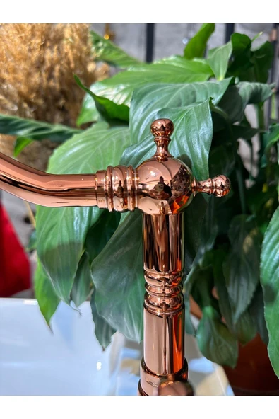 Rose Bakır Lavabo Bataryası Zen Design Kolay Abdest Yüksek Lavabo Musluğu Bronz Bakır - Resim 5