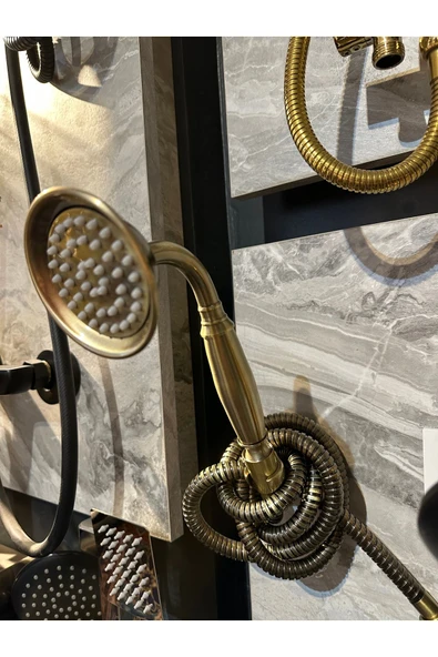 Antik Gold Duş Sistemi Klasik Vintage Pirinç Duş Seti Askı Apatı Komple Set - 3