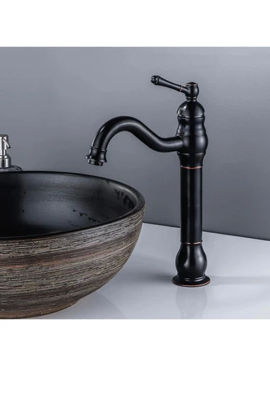 Siyah Çanak Lavabo Bataryası Siyah Vintage Armatür Çanak Lavabo Uyumlu Batarya - Resim 5