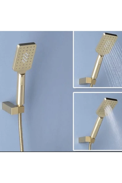 Mat Gold Duş Seti Batarya Dahil Set Fırçalanmış Gold Duş Sistemi Mat Altın