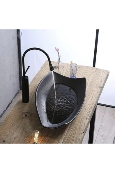 Lavabo Bataryası Siyah Çanak Lavabo Musluğu Drop Design Çanak Lavabo Uyumlu Siyah Batarya - Resim 2