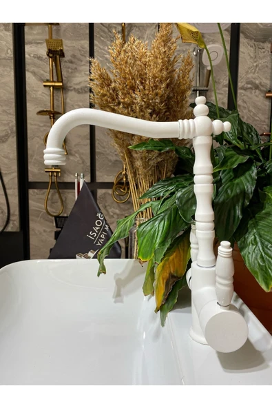 Beyaz Arıtmalı 3 Yollu Mutfak Bataryası Beyaz Rustik Musluk Arıtıcılı Batarya Arıtmalı Evye Musluğu ürün görseli