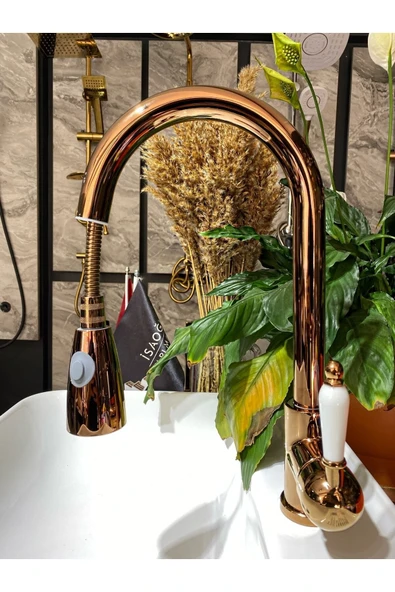 Bakır Spiralli Mutfak Bataryası Bronz Eviye Bataryası Bakır Hortumlu Mutfak Musluk - Resim 3