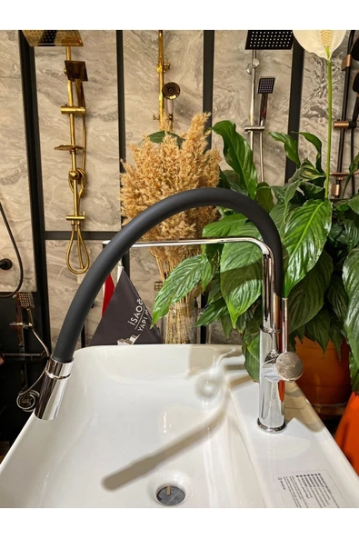 Spiralli Mutfak Bataryası Uzayan Sistem Evye Musluğu Gümüş Renk 5 Yıl Garantili - Resim 3