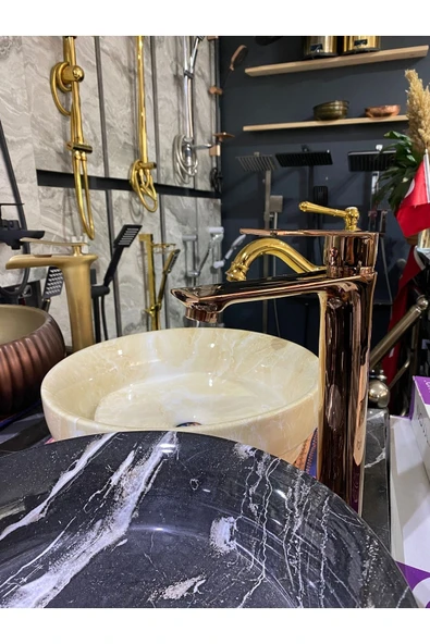 Bakır Çanak Lavabo Bataryası Bronz Lavabo Musluğu Kare Slim Tasarım Rose Bakır Batarya ürün görseli