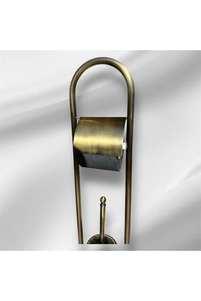 Antik Gold Ayaklı Tuvalet Kağıtlığı ve Klozet Fırçası Vintage Tasarım Pirinç Malzeme Antik Fırça - Resim 3