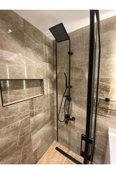 Piano Black Siyah Tepe Yağmurlama Duş Seti Ve Siyah Banyo Bataryası Siyah Robot Duş Seti Siyah Duş - Resim 2