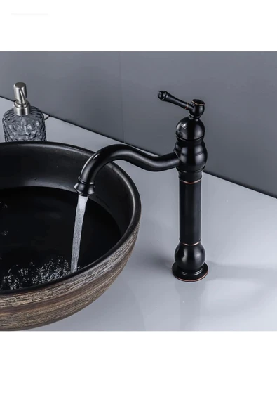 Siyah Çanak Lavabo Bataryası Siyah Vintage Armatür Çanak Lavabo Uyumlu Batarya - Resim 2