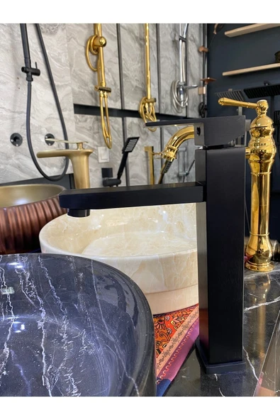 Siyah Çanak Lavabo Bataryası Mat Siyah Lavabo Bataryası Kare Modern Tasarım - Resim 2