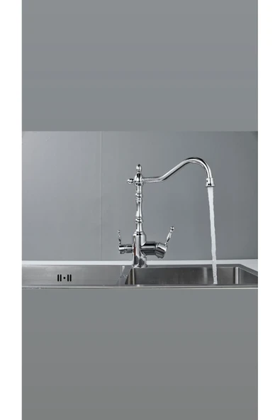 Arıtmalı Mutfak Bataryası Rustik Vintage Tasarım Evye Musluğu Silver Gümüş Batarya ürün görseli