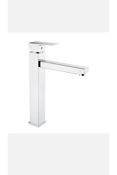 Çanak Lavabo Bataryası Kare Tasarım Çanak Armatür Yüksek Model Çanak Uyumlu Silver Gümüş - Resim 2