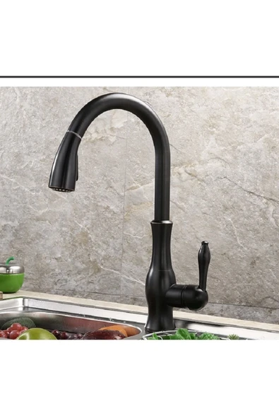 Spiralli Mutfak Bataryası Siyah Vintage Tasarım Uzayan Sistem Evye Bataryası Pirinç Siyah ürün görseli