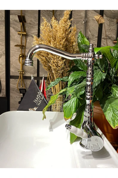 Rustik Mutfak Bataryası Zen Design Mutfak Bataryası Antik Evye Musluğu Rustik Musluk Krom Renk - Resim 2