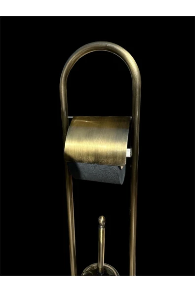 Antik Gold Ayaklı Tuvalet Kağıtlığı ve Klozet Fırçası Vintage Tasarım Pirinç Malzeme Antik Fırça - Resim 7