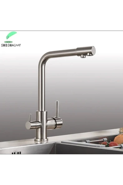 Mat Krom Arıtmalı Mutfak Bataryası 3 Yollu Arıtmalı Musluk Mat Krom Renk Arıtma Cihazlarına Uygun - Resim 2