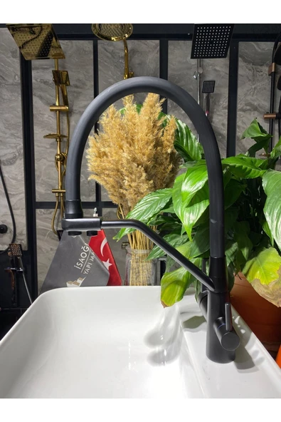 Siyah Arıtmalı Spiralli Batarya Uzayan Sistem Mutfak Musluğu Arıtıcılı Batarya Mat Siyah Renk - Resim 5