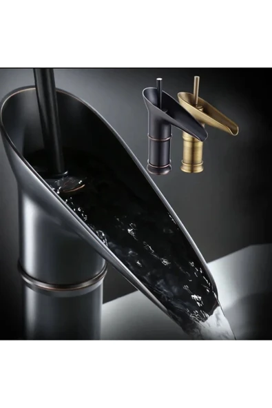 Siyah Lavabo Bataryası Şelale Akışlı Musluk Banyo Bataryası - Resim 5