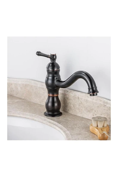 Siyah Klasik Lavabo Bataryası Vintage Armatür Banyo Bataryası - 3