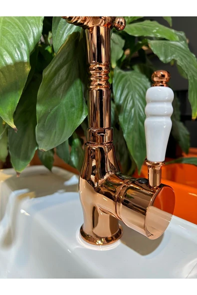 Rose Bakır Lavabo Bataryası Zen Design Kolay Abdest Yüksek Lavabo Musluğu Bronz Bakır - Resim 3