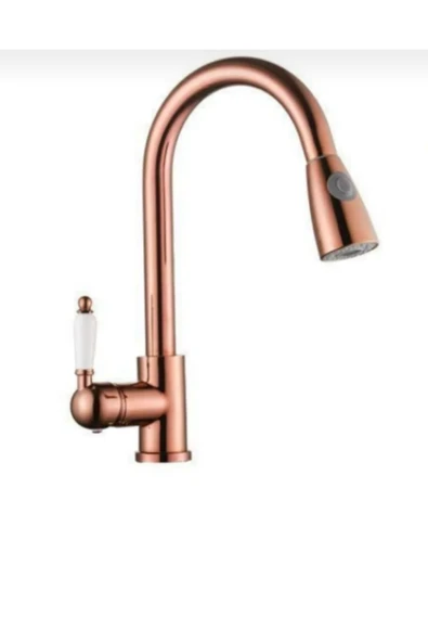 Bakır Mutfak Bataryası Bakır Spiralli Uzayan Musluk Rose Bakır Armatür Porsalen Kulp Batarya ürün görseli
