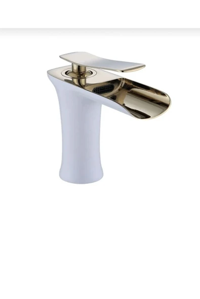 Lavabo Bataryası Gold Beyaz Lavabo Musluğu Şelale Akışlı Naturel Batarya Altın Beyaz - 3